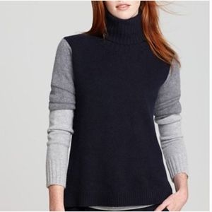Vince Tri Color Block Turtleneck in Navy Combo